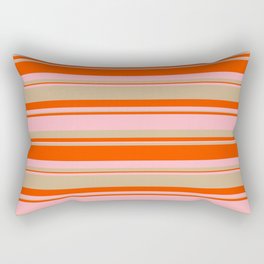 [ Thumbnail: Red, Light Pink, and Tan Colored Lined/Striped Pattern Rectangular Pillow ]