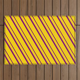 [ Thumbnail: Yellow and Purple Colored Lined Pattern Outdoor Rug ]