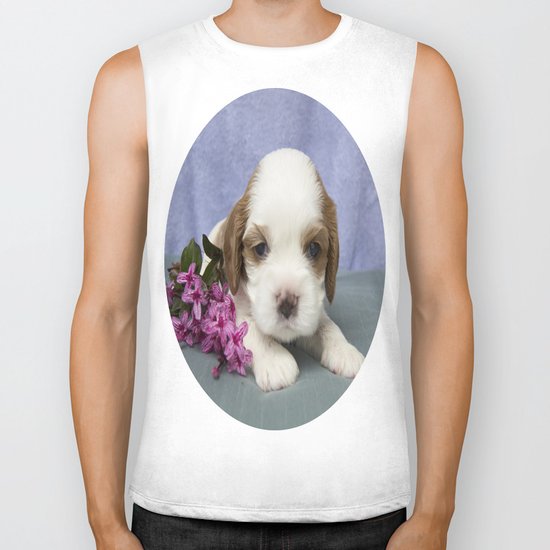 Puppy with flowers Biker Tank