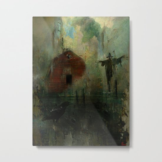 The crow and the Scarecrow Metal Print