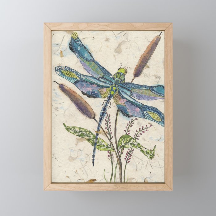 ""Dragonflies and Cattails" Framed Mini Art Print