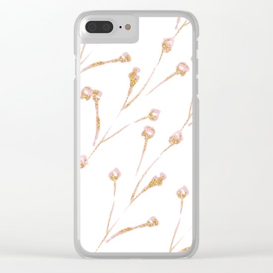 Delicate Blossom Pink + Gold Glitter Clear iPhone Case