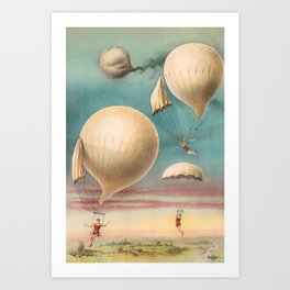 Performers Parachuting From Balloons - Courier Lithograph Company - 1900 Art Print