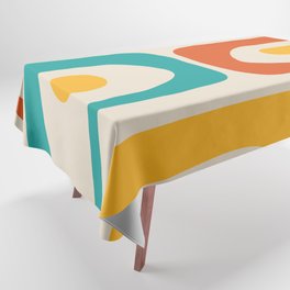 Mid Century Modern Piquet Abstract Pattern in Orange, Mustard Yellow, Turquoise Teal, and Cream Tablecloth