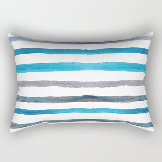 Azure blue and grey watercolor stripes Rectangular Pillow