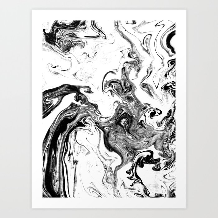 Suminagashi Black And White Marble Spilled Ink Ocean Swirl