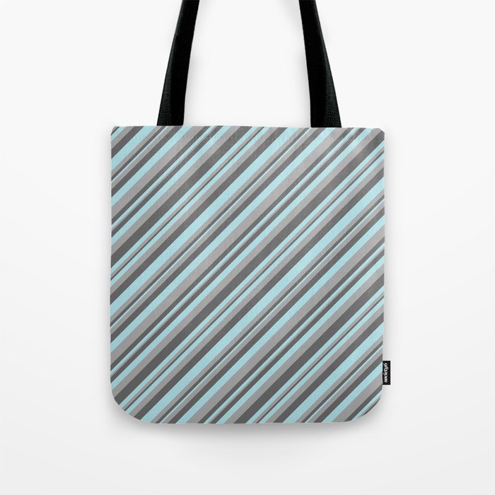 Dim Grey, Powder Blue, and Dark Grey Colored Striped Pattern Tote Bag