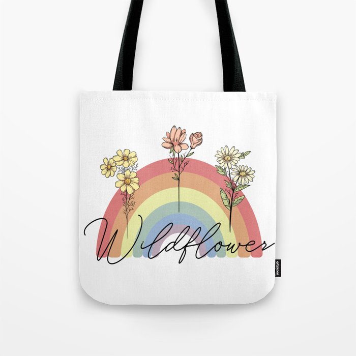 Wildflower Retro Rainbow design Tote Bag
