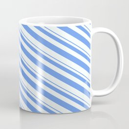 [ Thumbnail: Cornflower Blue & Mint Cream Colored Lines/Stripes Pattern Coffee Mug ]