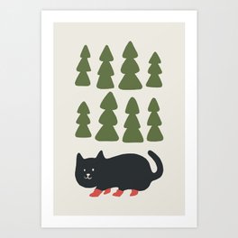 Abstraction minimal cat 14 forest red shoe  Art Print