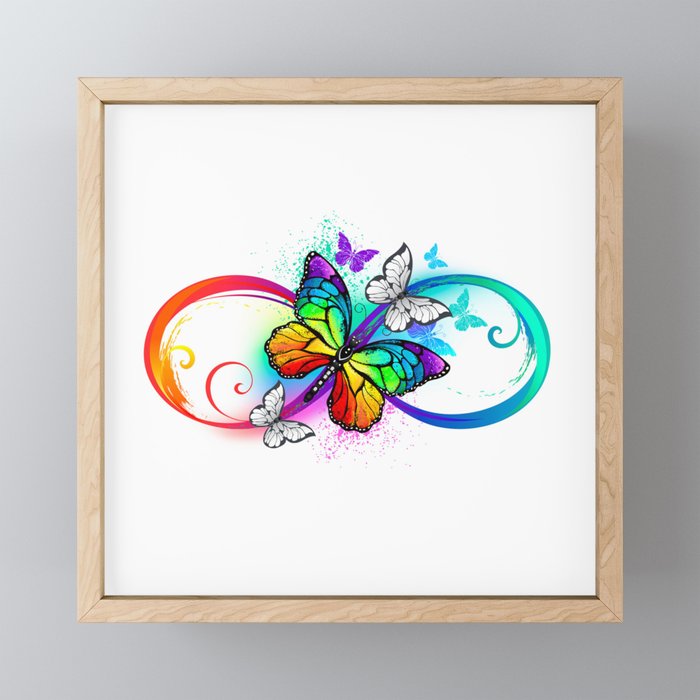 Bright infinity with rainbow butterfly Framed Mini Art Print