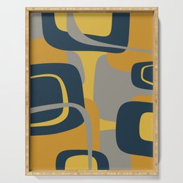 Midcentury Modern Abstract 2 in Mustard, Navy Blue, and Gray Serving Tray