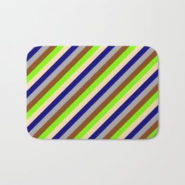 [ Thumbnail: Eyecatching Green, Tan, Blue, Dark Grey, and Brown Colored Lined/Striped Pattern Bath Mat ]