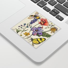 Bees & Flowers Watercolour Pattern Sticker