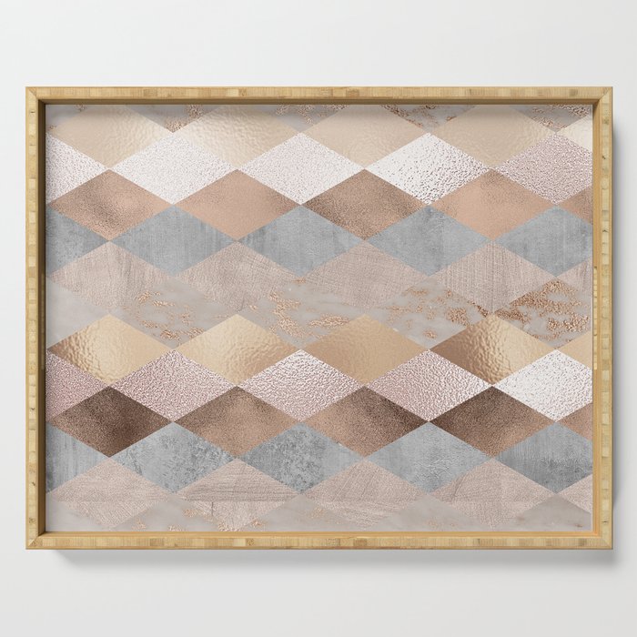 Copper and Blush Rose Gold Marble Argyle Serving Tray
