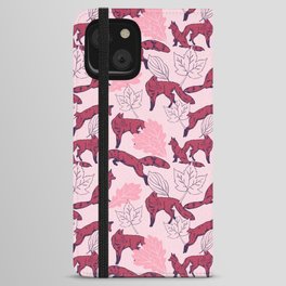 Red fox on a woodland walk on a pink background iPhone Wallet Case