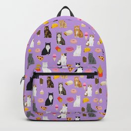 Cat breeds junk food pizza french fries food with cats gifts ice cream donuts Backpack