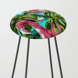 Floral colorful tropical flamingo pattern design in digital oleo effect  Counter Stool