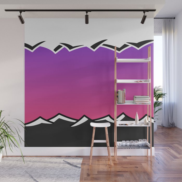 Abstract minimal black&white desert mountain and wave in purple and violet gradient Wall Mural