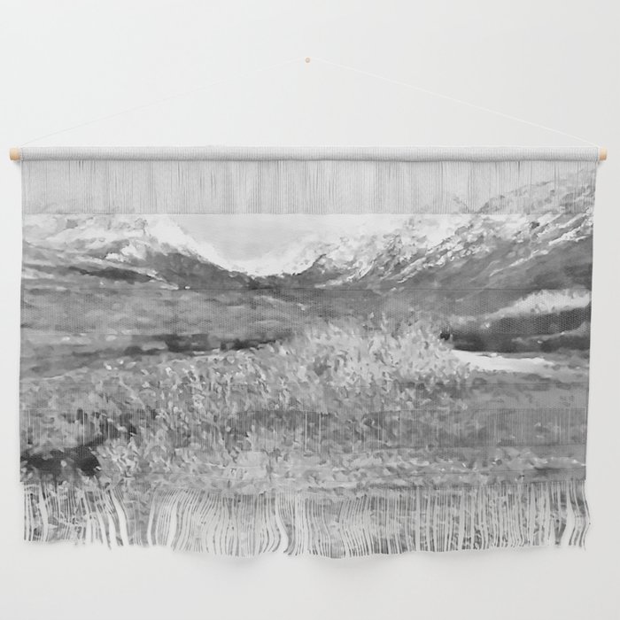 Glen Alps Walk, Grey Scale, Oil Pastel Drawing Wall Hanging
