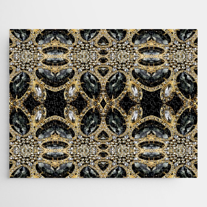  art deco jewelry bohemian champagne gold black rhinestone Jigsaw Puzzle