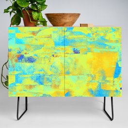 African Dye - Colorful Ink Paint Abstract Ethnic Tribal Organic Shape Art Yellow Turquoise Credenza