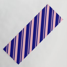 [ Thumbnail: Pink & Blue Colored Striped Pattern Yoga Mat ]