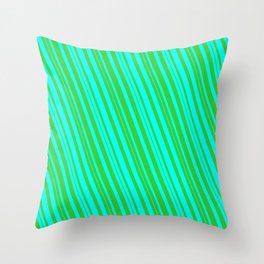 [ Thumbnail: Cyan & Lime Green Colored Lined Pattern Throw Pillow ]