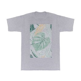 Topical leaves collage pattern white paisley accent T Shirt