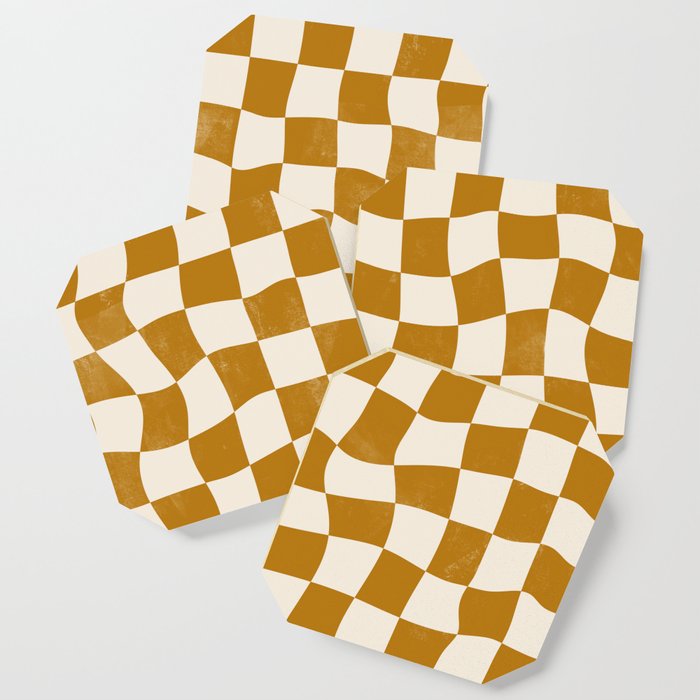 Warped Checkerboard - Gold Orange Coaster