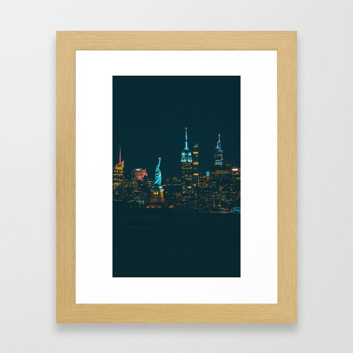 Empire State Building and Statue of Liberty Framed Art Print