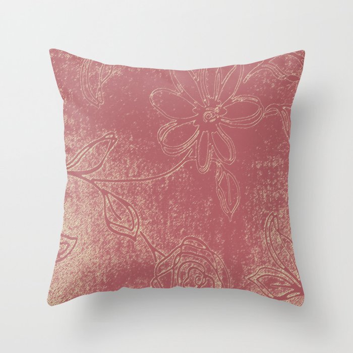 Light pink abstract design vintage velvet look with flowers Throw Pillow by ankka Society6