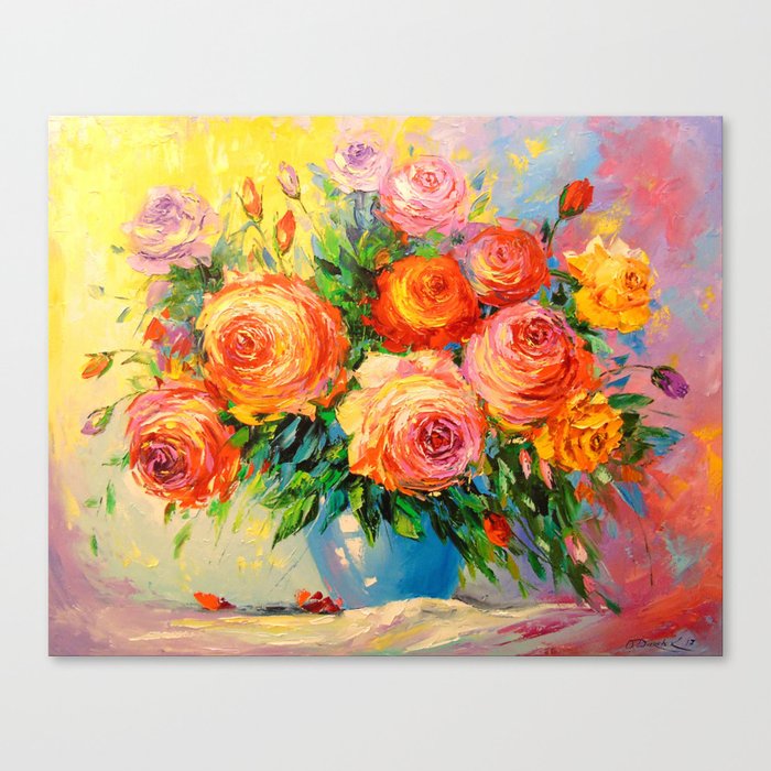 A bouquet of roses in vase Canvas Print