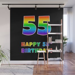 [ Thumbnail: HAPPY 55TH BIRTHDAY - Multicolored Rainbow Spectrum Gradient Wall Mural ]