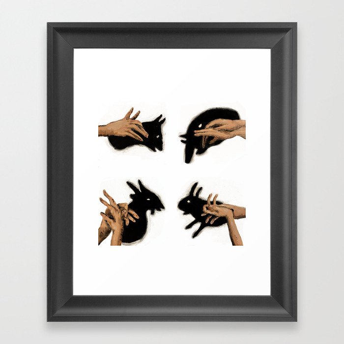Hand Shadow Puppet Animals Framed Art Print
