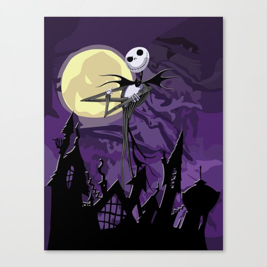 Halloween Purple Sky with jack skellington iPhone 4 4s 5 5c, ipod, ipad, pillow case tshirt and mugs Canvas Print