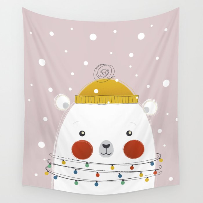 Christmas Animals - Festive Polar Bear Wall Tapestry