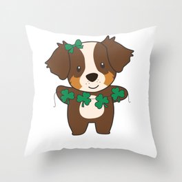 Australian Shepherd Shamrocks Cute Animals Luck Throw Pillow