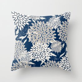 Leaves and Blooms, Blue and Gray Throw Pillow