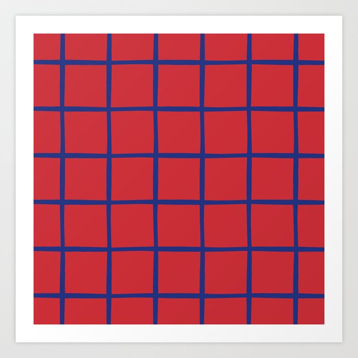 Clumsy Grid Pattern Blue and Red Art Print