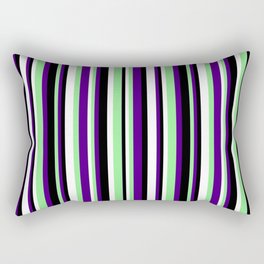 [ Thumbnail: Indigo, Light Green, White & Black Colored Stripes/Lines Pattern Rectangular Pillow ]