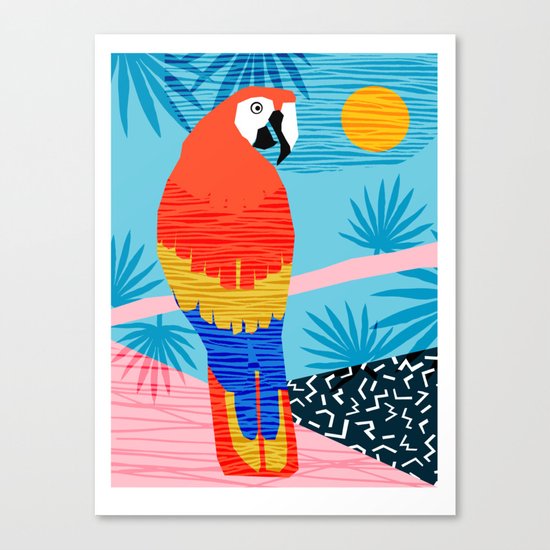 Say What - memphis throwback retro neon tropical 1980s 80s style hipster bright bird paradise art Canvas Print