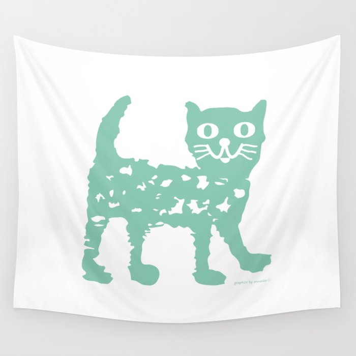 Mint cat drawing, cat drawing Wall Tapestry