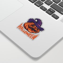 halloween pumpkin with witch hat Sticker