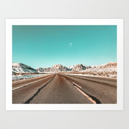 Vintage Desert Road // Winter in the Mojave of Las Vegas at Red Rock Canyon National Park Art Print