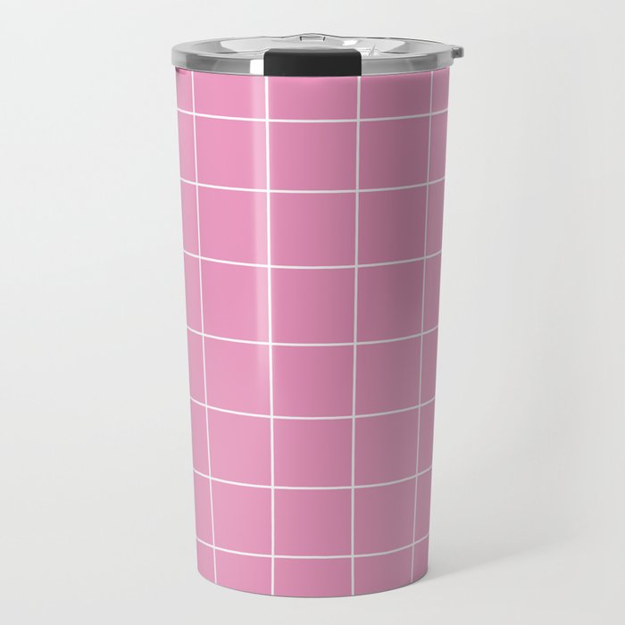 Hand Drawn Grid Hot Pink Travel Mug