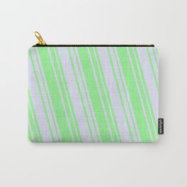 [ Thumbnail: Green & Lavender Colored Striped/Lined Pattern Carry-All Pouch ]