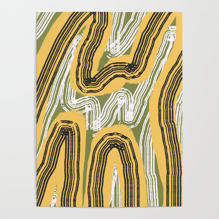 Yellow green thylacine stripe abstract Poster