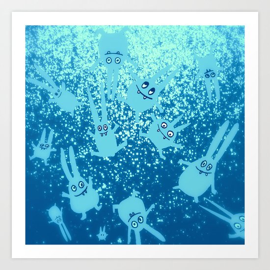 bunnies in outer space Art Print
