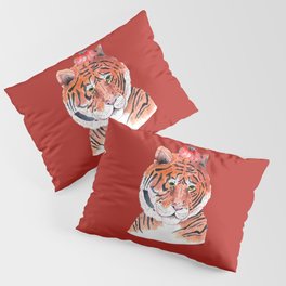 Chinese Lunar New Year Tiger with Love Couple of Bullfinches Pillow Sham